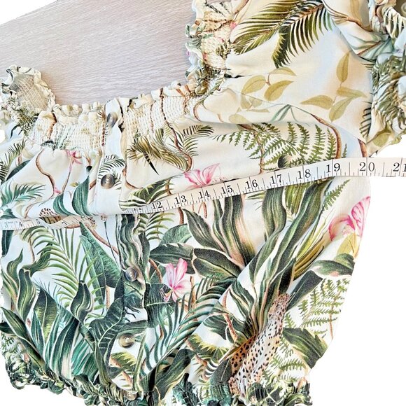 H&M Women's Size 10 Blouse Gathered Neck, Hem Cuffs Short Sleeve Cheetah Jungle - Picture 6 of 12